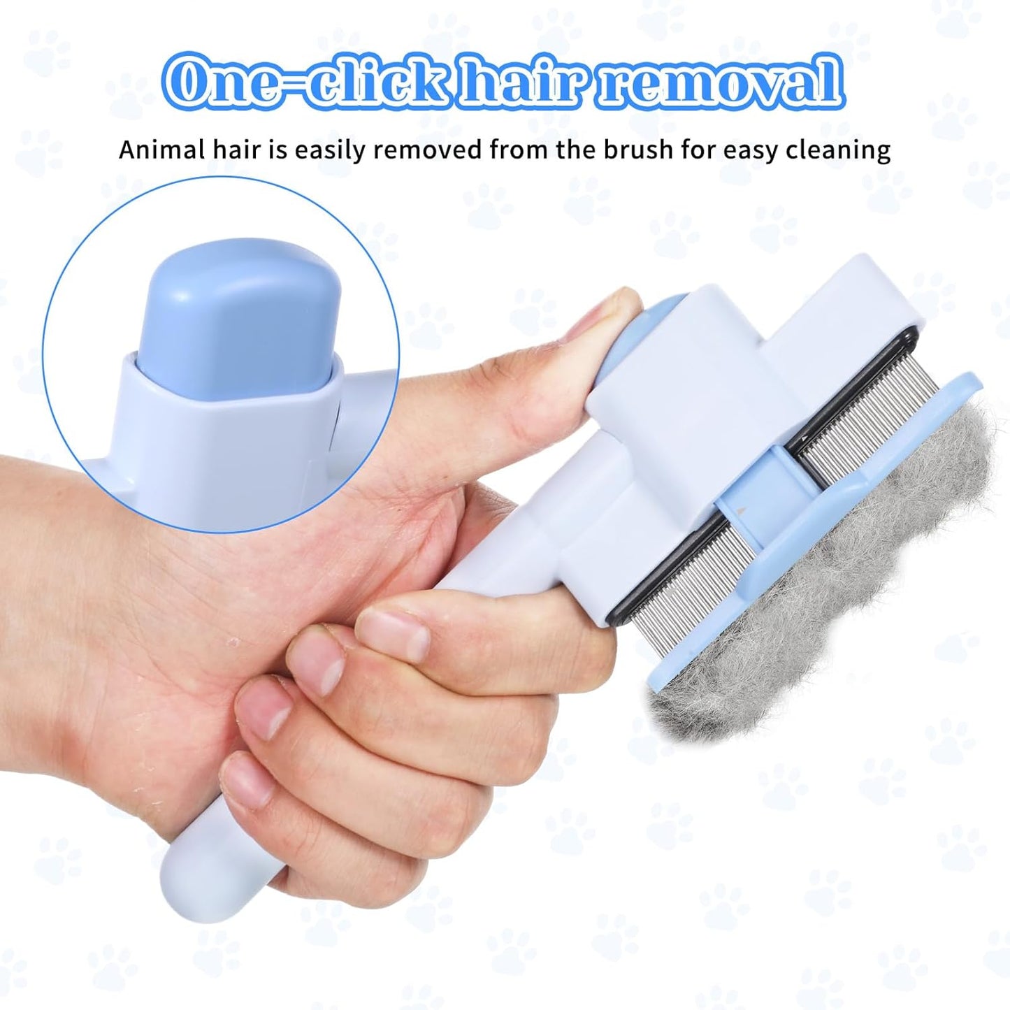 Pet Comb for Cats & Dogs, Pet Hair Removal Tool Flea Comb Self-Cleaning Pets Combs with Long & Short Stainless Steel Metal Teeth for Shedding and Tangles with Release Button