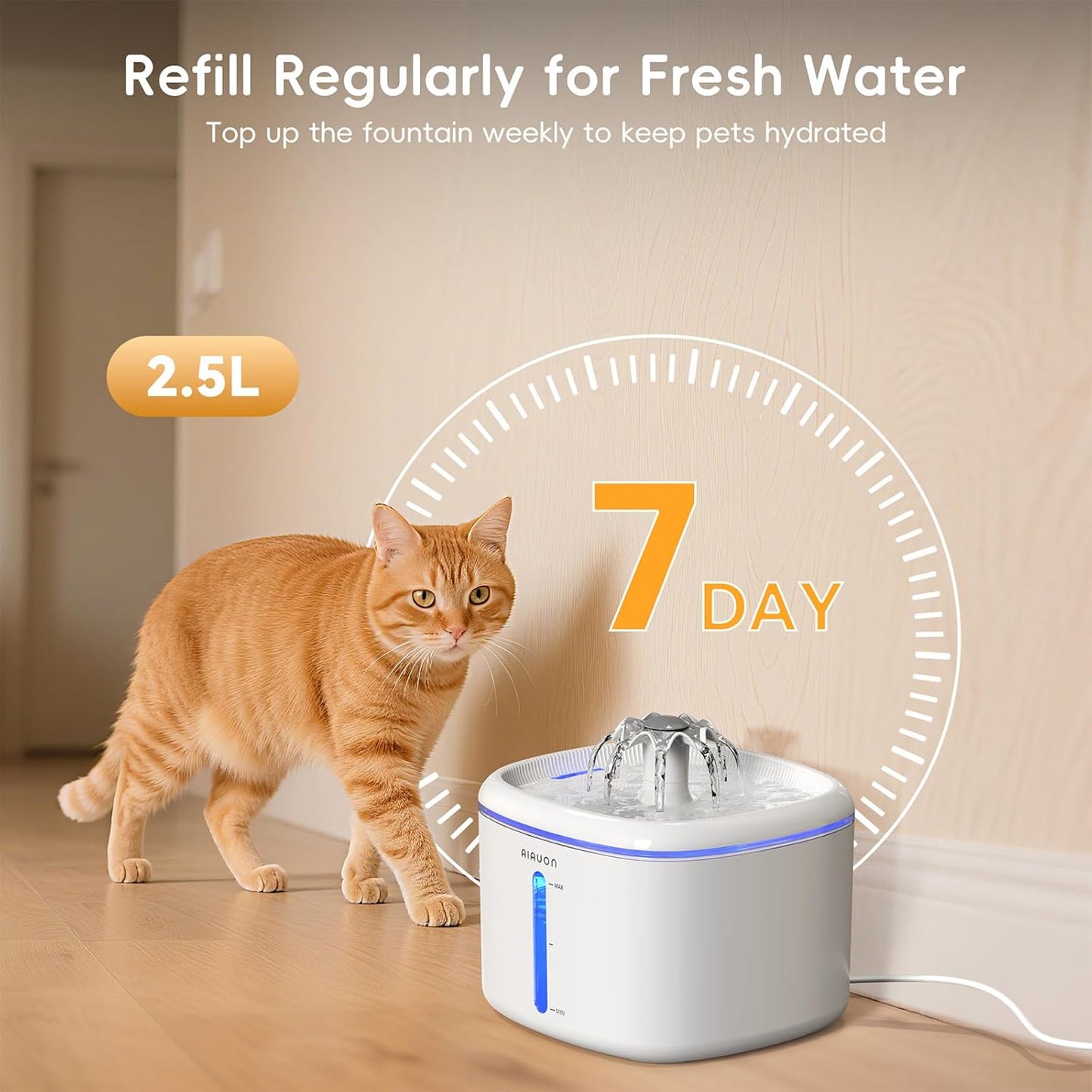 Cat Water Fountain,2.5L/84Oz Pet Cat Fountain – Ultra Quiet Upgraded Automatic Pet Water Dispenser with 3 Replaceable Filters, Indoor Cat & Dog Drinking Bowl (W01Pro)