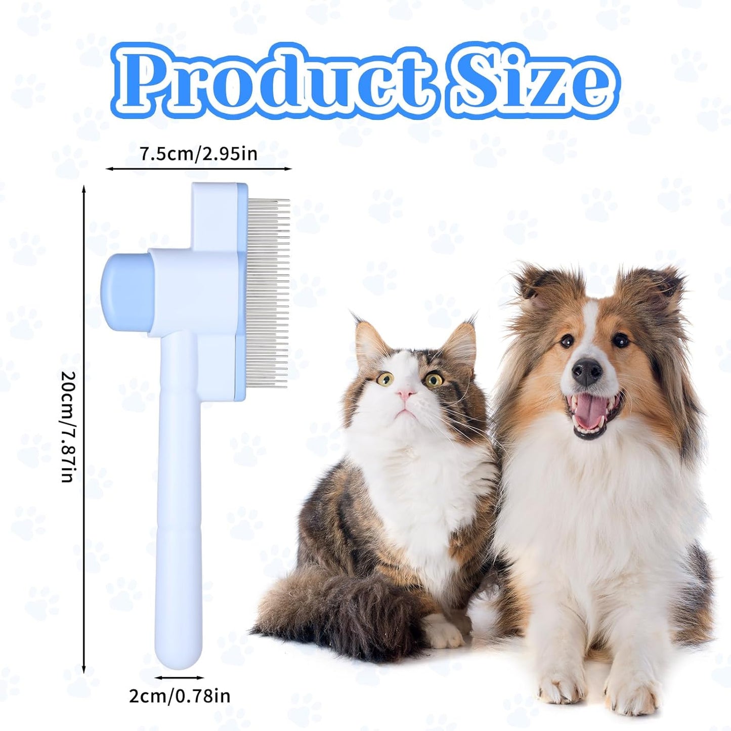 Pet Comb for Cats & Dogs, Pet Hair Removal Tool Flea Comb Self-Cleaning Pets Combs with Long & Short Stainless Steel Metal Teeth for Shedding and Tangles with Release Button