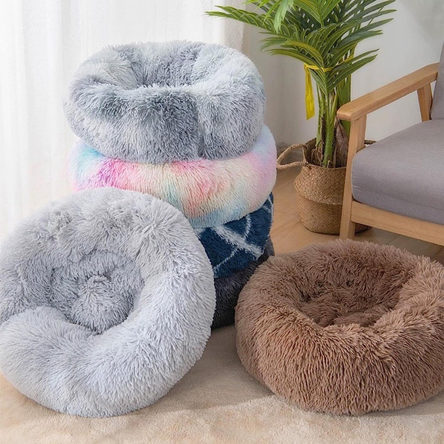 Dog Bed for Small Medium Large Dogs Cats, 20 Inch Calming Washable-Round Cozy Soft Pet Bed for Puppy and Kitten with Slip-Resistant Bottom
