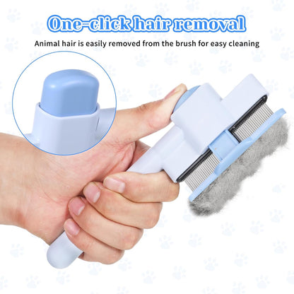 Pet Comb for Cats & Dogs, Pet Hair Removal Tool Flea Comb Self-Cleaning Pets Combs with Long & Short Stainless Steel Metal Teeth for Shedding and Tangles with Release Button