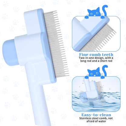 Pet Comb for Cats & Dogs, Pet Hair Removal Tool Flea Comb Self-Cleaning Pets Combs with Long & Short Stainless Steel Metal Teeth for Shedding and Tangles with Release Button