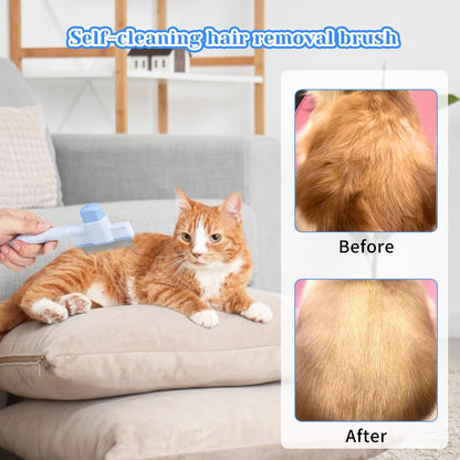 Pet Comb for Cats & Dogs, Pet Hair Removal Tool Flea Comb Self-Cleaning Pets Combs with Long & Short Stainless Steel Metal Teeth for Shedding and Tangles with Release Button