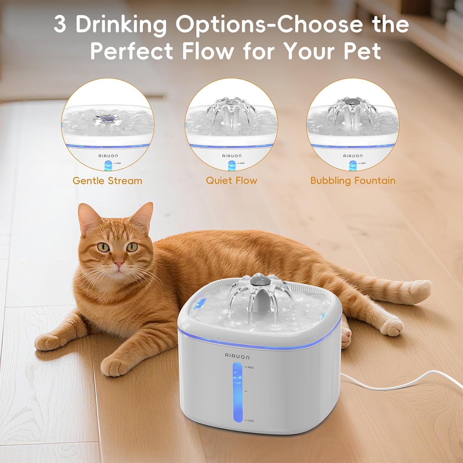 Cat Water Fountain，2.5L/84Oz Pet Cat Fountain – Ultra Quiet Upgraded Automatic Pet Water Dispenser with 3 Replaceable Filters, Indoor Cat & Dog Drinking Bowl (W01Pro)